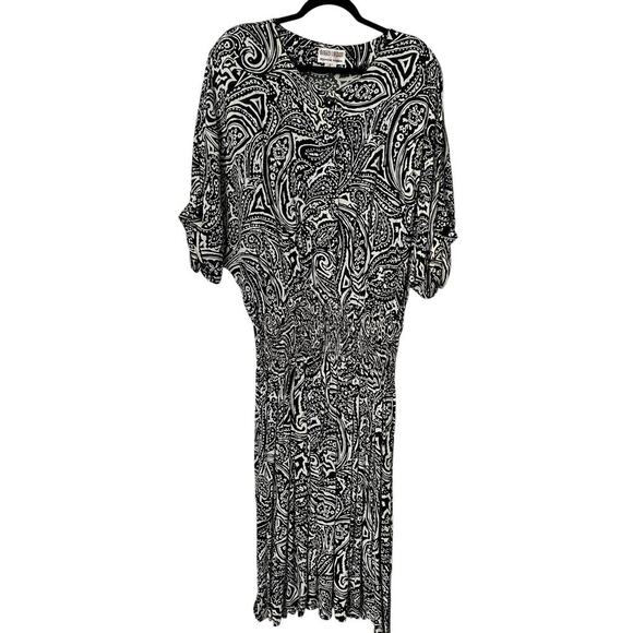 Vtg Maggy London By Jeannene Booher Dress Size 14 Black White Paisley Button - Picture 1 of 13